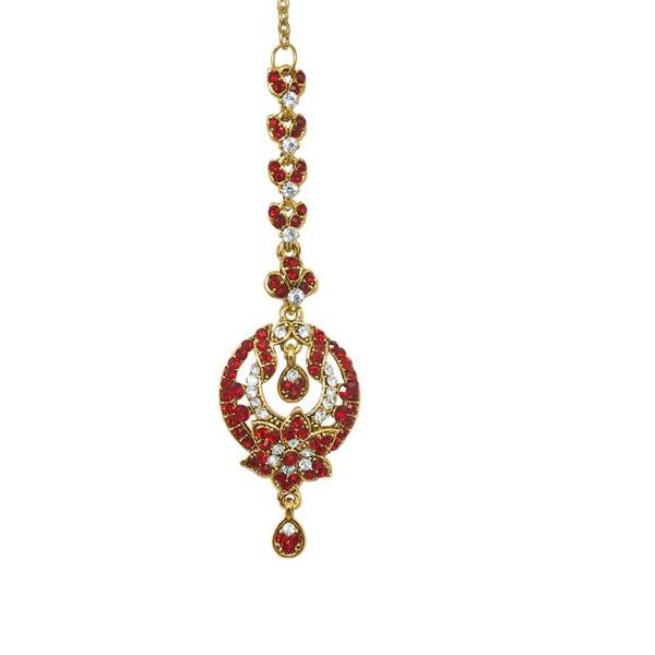 Soha Fashion Maroon Austrian Stone Gold Plated Maang Tikka - 1501606D