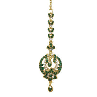 Soha Fashion Green Austrian Stone Gold Plated Maang Tikka - 1501606F