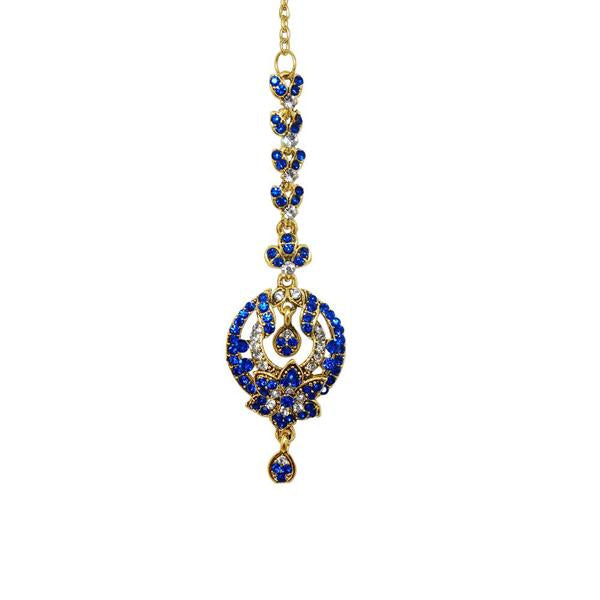 Soha Fashion Blue Austrian Stone Gold Plated Maang Tikka - 1501606G