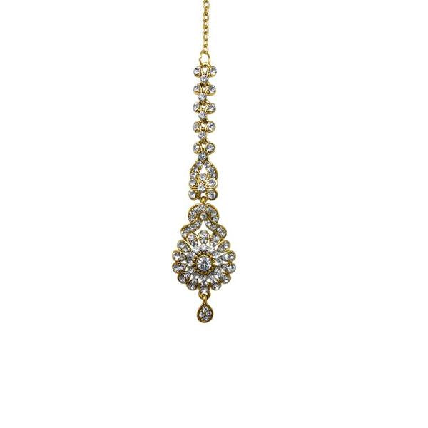 Soha Fashion White Austrian Stone Gold Plated Maang Tikka - 1501607D