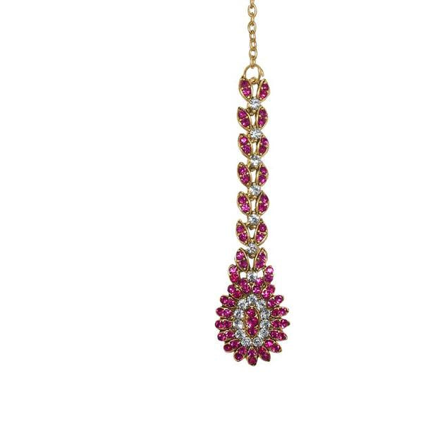 Soha Fashion Pink Austrian Stone Gold Plated Maang Tikka - 1501608A