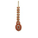 Soha Fashion Orange Austrian Stone Gold Plated Maang Tikka - 1501608D