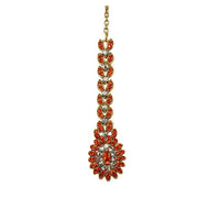 Soha Fashion Orange Austrian Stone Gold Plated Maang Tikka - 1501608D
