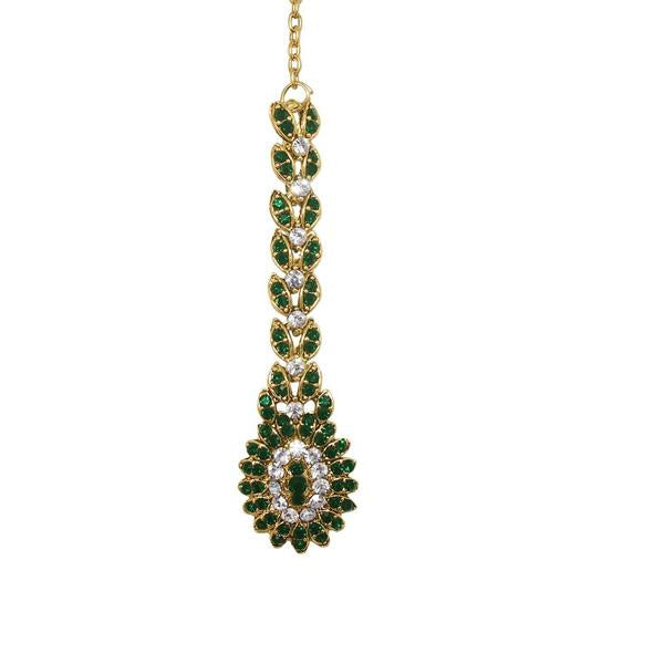 Soha Fashion Green Austrian Stone Gold Plated Maang Tikka - 1501608F
