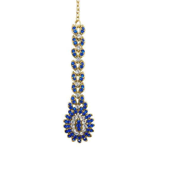 Soha Fashion Blue Austrian Stone Gold Plated Maang Tikka - 1501608G