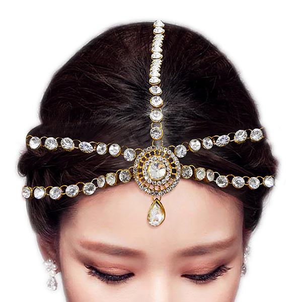 Tip Top Fashions Crystal Stone Gold Plated Maang Tikka - 1502516