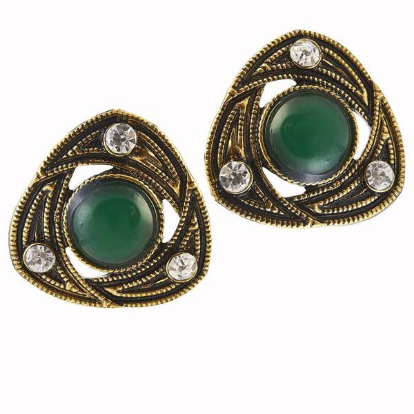 The99Jewel Stone Green Antique Gold Plated Stud Earrings - 1306506