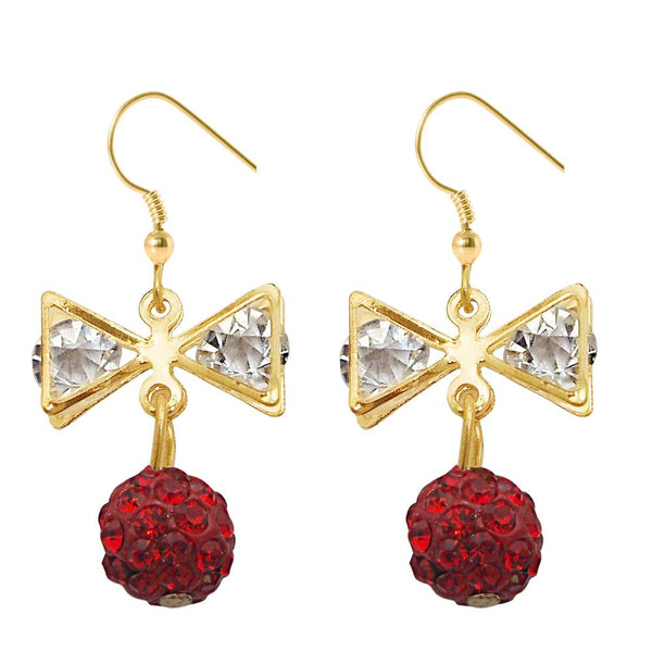 The99Jewel Red Glass Stone Gold Plated Ball Earring - 1307962E