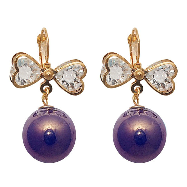 The99Jewel Purple Glass Stone Gold Plated Ball Earring - 1307963E