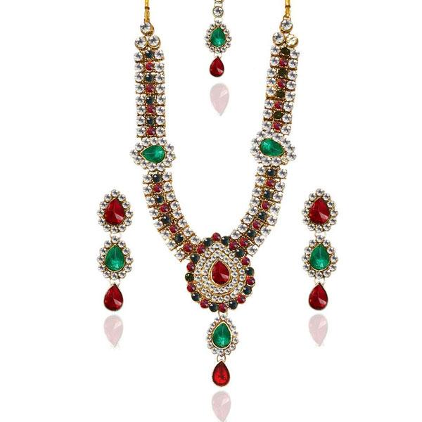 Vivant Charms Green stone Necklace Set With Maang Tikka - 1103603