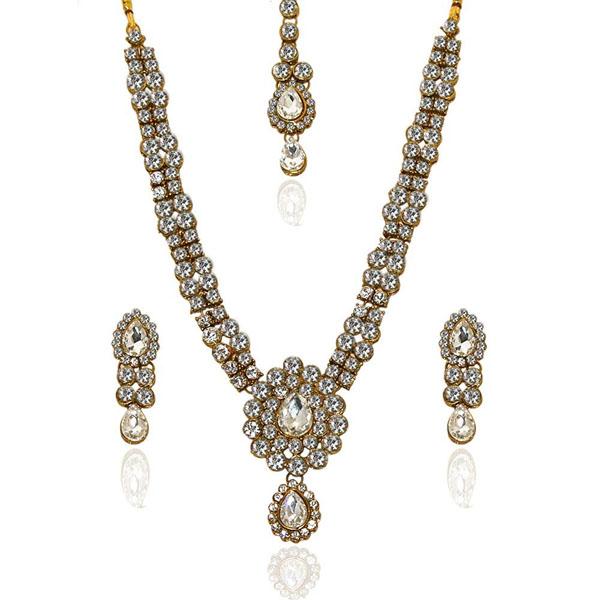 Vivant Charms Glass Stone Necklace Set With Maang Tikka - 1103616