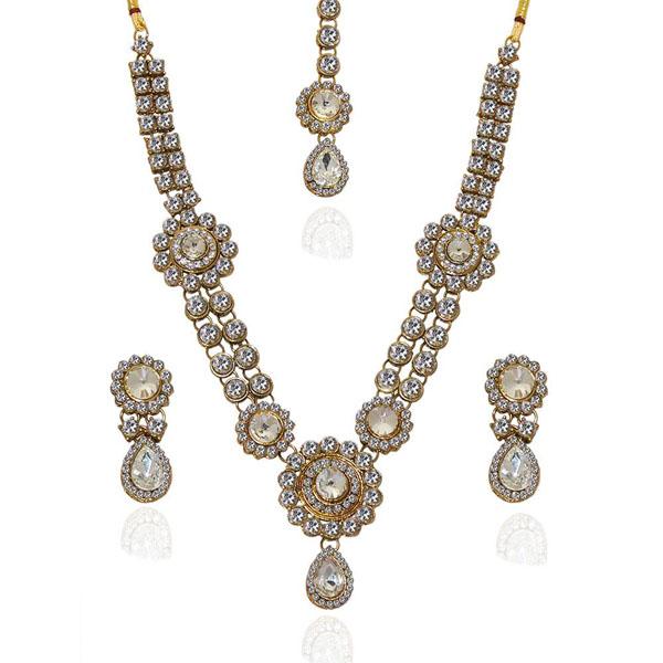 Vivant Charms Glass Stone Necklace Set With Maang Tikka - 1103617