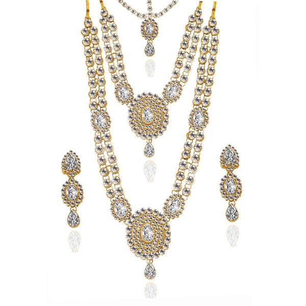 Vivant Charms Glass Stone Necklace Set With Maang Tikka - 1103611