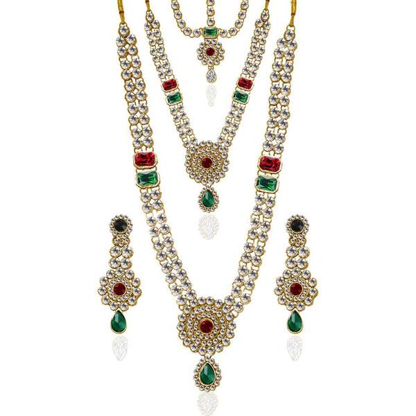 Vivant Charms Glass Stone Necklace Set With Maang Tikka - 1103613