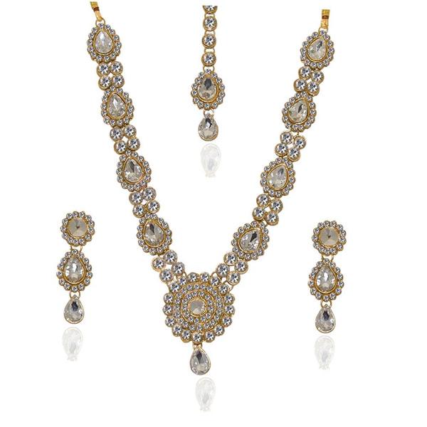 Vivant Charms White Stone Necklace Set With Maang Tikka - 1103618