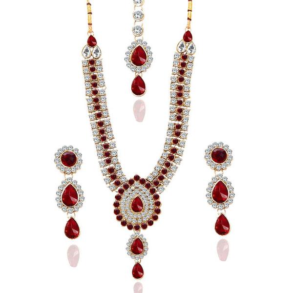 Vivant Charms Glass Stone Necklace Set With Maang Tikka - 1103602