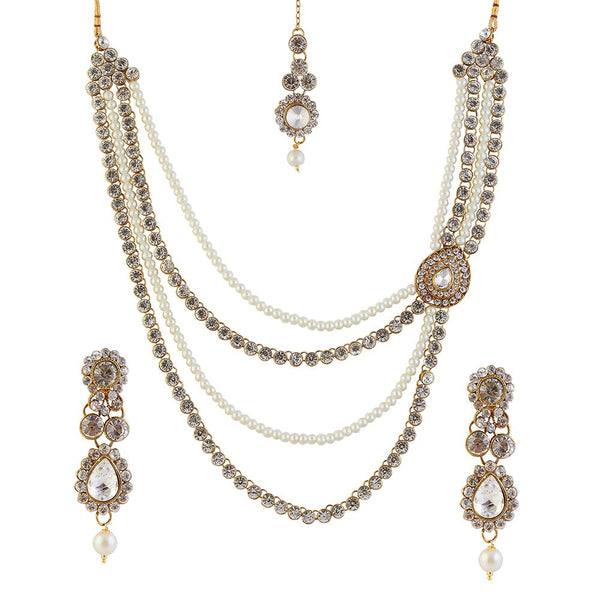 Vivant Charms Pearl Stone Necklace Sets With Maang Tikka - 1105103