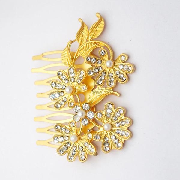 Apurva Pearls Floral Design Gold Plated Hair Brooch - 1502003