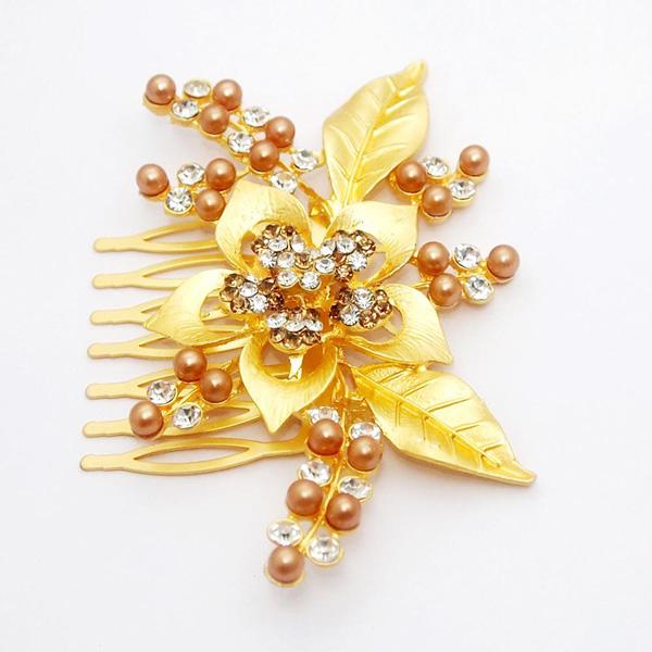 Apurva Pearls Floral Design Pearl Gold Plated Hair Brooch - 1502006