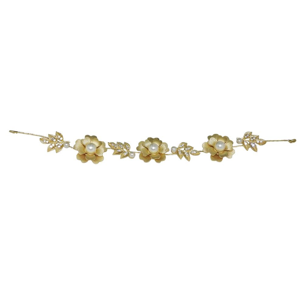 Apurva Pearls Stone Gold Plated Double Floral Design Hair Brooch - 1502210A