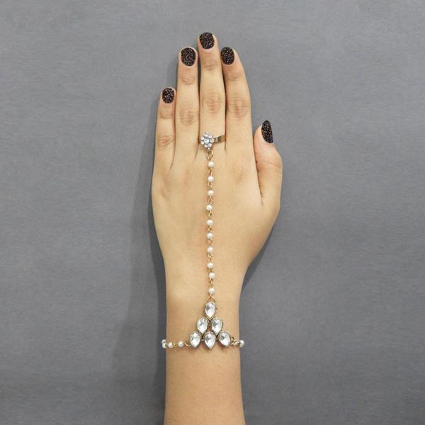 Apurva Pearls Gold Plated Stone Pearl Chain Hand Harness - 1502407