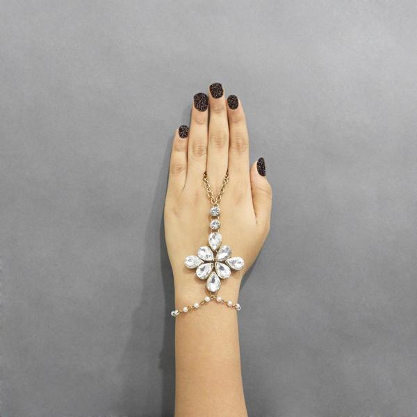 Apurva Pearls Gold Plated Stone Pearl Chain Hand Harness - 1502405