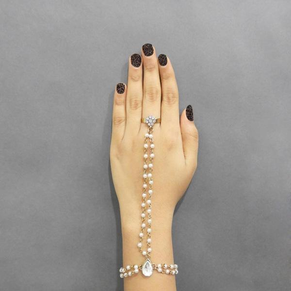 Apurva Pearls Stone Pearl Gold Plated Chain Hand Harness - 1502408