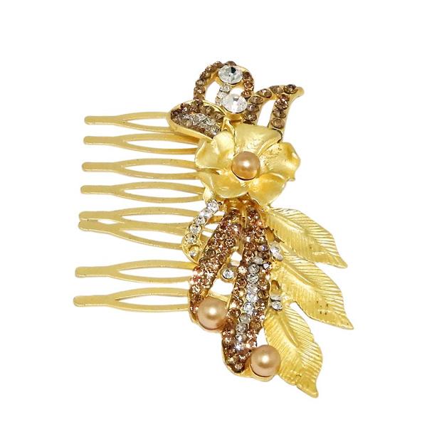 Apurva Pearls Stone Rose Design Gold Plated Hair Brooch - 1502032