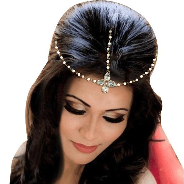 Apurva Pearls Stone Gold Plated Pearl Maang Tikka - 1502504