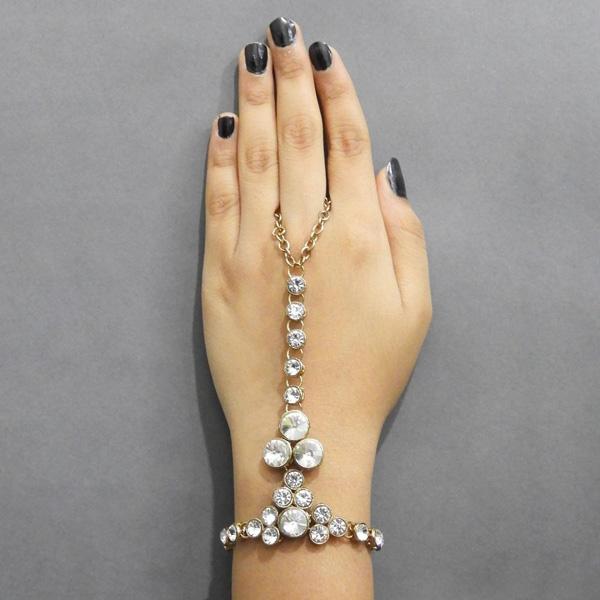 Apurva Pearls Gold Plated Glass Stone Chain Hand Harness - 1502414