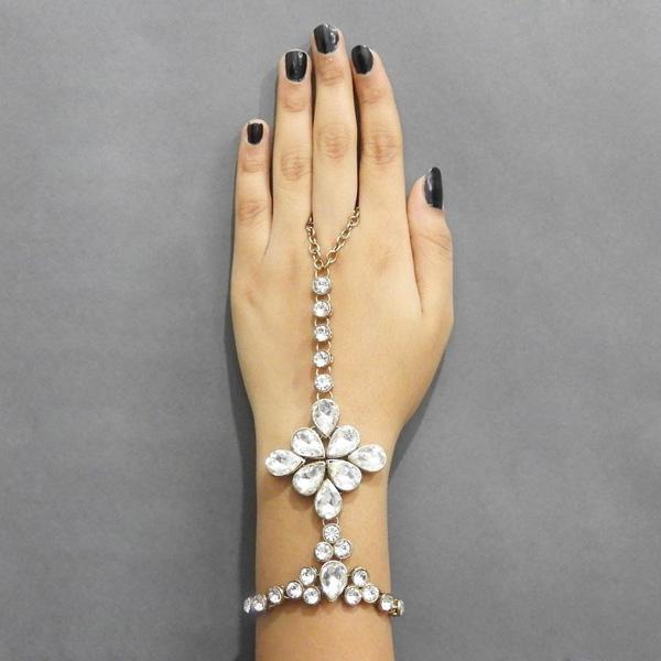 Apurva Pearls Gold Plated Glass Stone Chain Hand Harness - 1502420