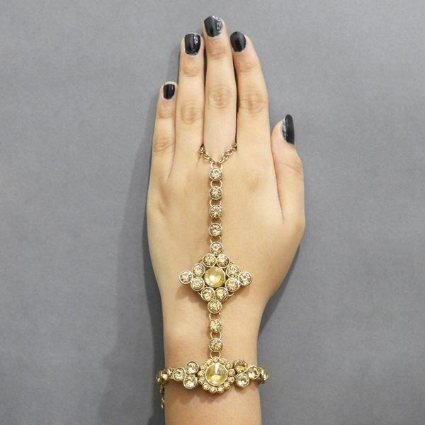 Apurva Pearls Gold Plated Glass Stone Chain Hand Harness - 1502422