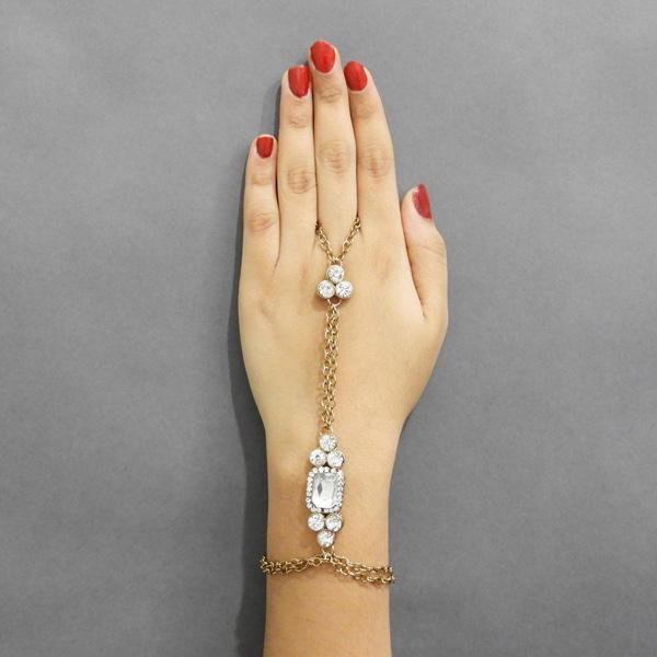Apurva Pearls Gold Plated Glass Stone Chain Hand Harness - 1502426