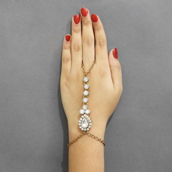 Apurva Pearls Gold Plated Glass Stone Chain Hand Harness - 1502427