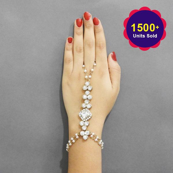 Apurva Pearls Gold Plated Glass Stone Hand Harness - 1502430