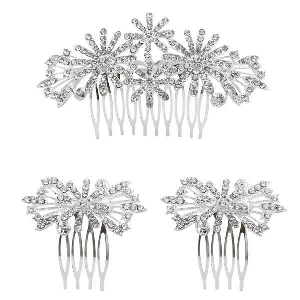 Tip Top Fashions Stone Silver Plated Hair Brooch - 1502046A
