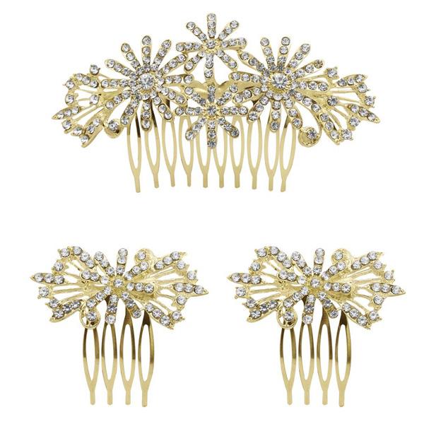 Apurva Pearls Stone Gold Plated Hair Brooch - 1502046B