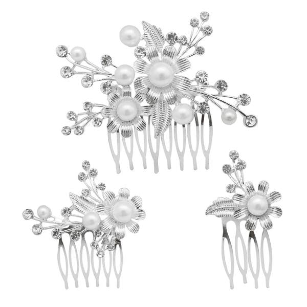 Apurva Pearls Stone Silver Plated Hair Brooch - 1502052A