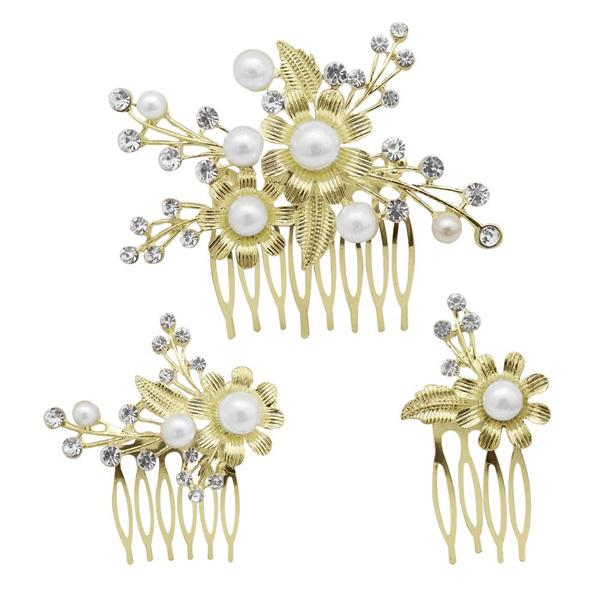 Apurva Pearls Stone Gold Plated Hair Brooch - 1502052B