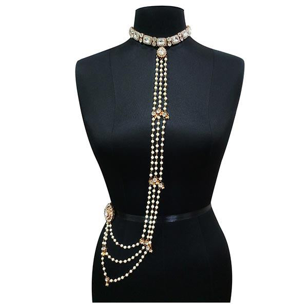 Apurva Pearls Crystal Stone Pearl Body Chain Necklace - 1103644