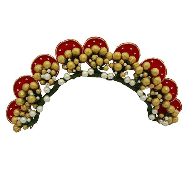 Apurva Pearls Red And Gold Floral Design Hair Brooch - 1502242