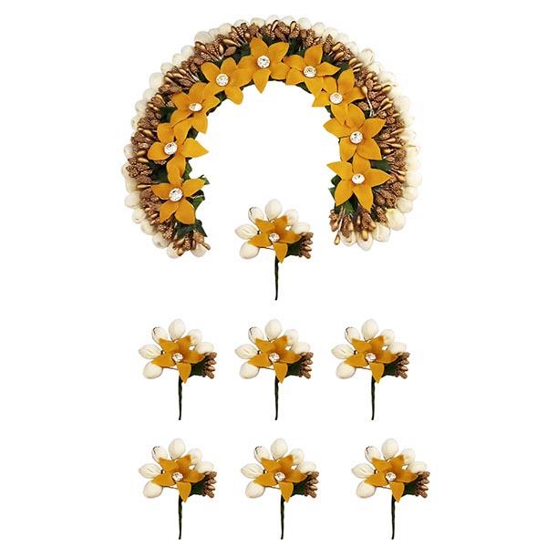 Apurva Pearls Yellow Floral Hair Brooch - 1502275