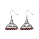 JewelEthnic Maroon Austrian Stone Rhodium Plated Jhumki - 1307512D