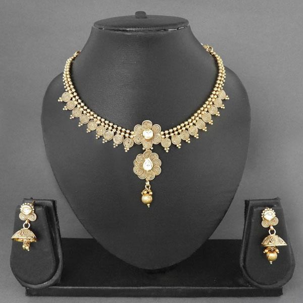 Bhavi Kundan AD Floral Design Copper Gold Plated Necklace Set - FAP0005A