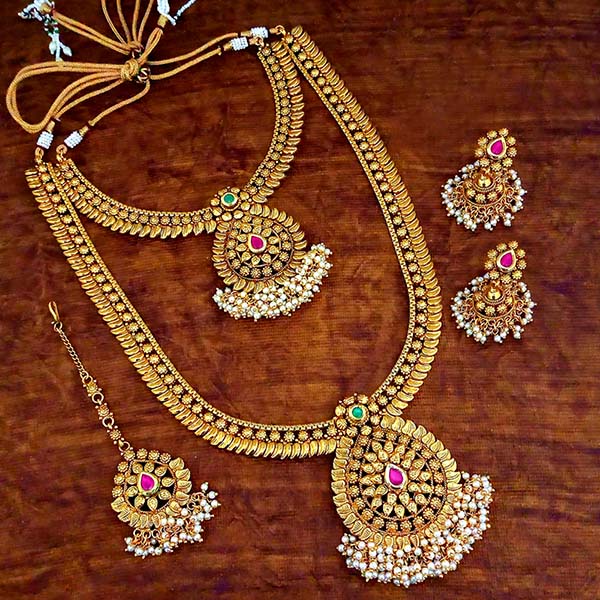 Bhavi Pota Stone Double Necklace Set With Maang Tikka - FAP0090