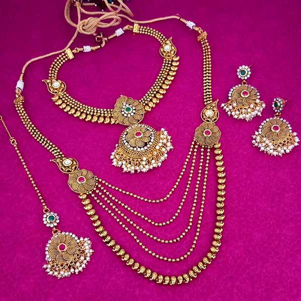 Bhavi Stone Double Necklace Set With Maang Tikka - FAP0098
