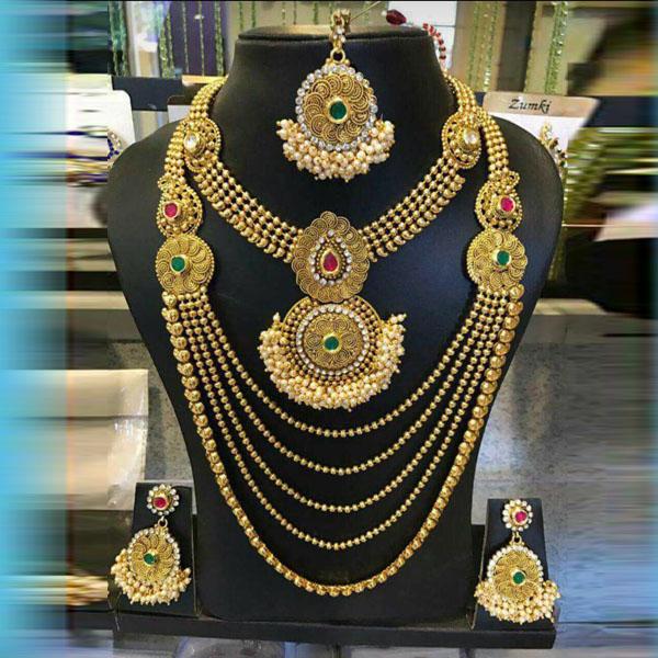 Bhavi Stone Double Necklace Set With Maang Tikka