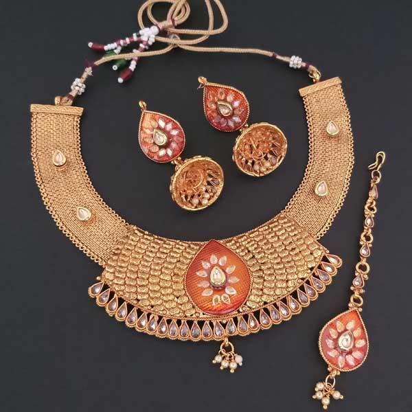 Bhavi AD Stone Copper Necklace Set With Maang Tikka - FAP0140A