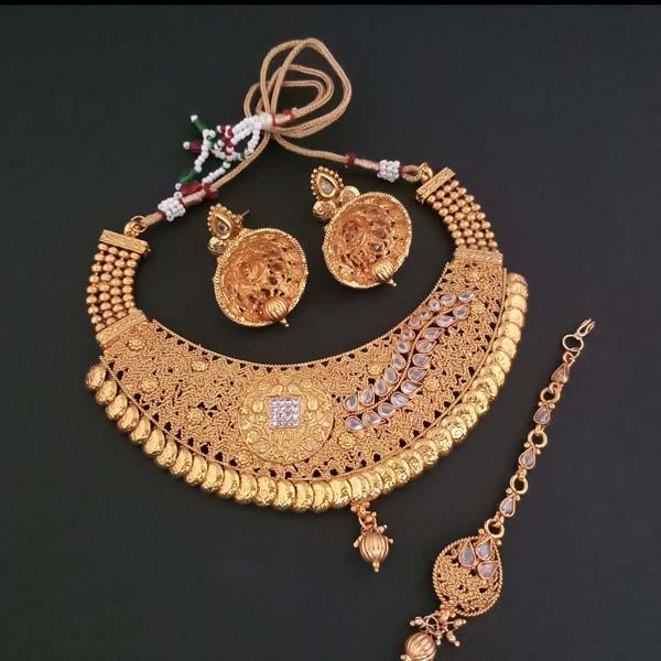 Bhavi AD Stone Copper Necklace Set With Maang Tikka - FAP0141