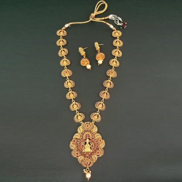 Bhavi Maroon Pota Stone Copper Necklace Set - FAP0151